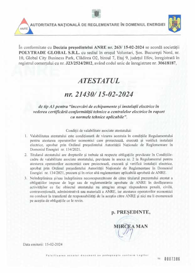 ANRE A3 Certificate